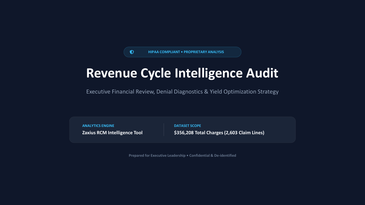 Sample RCM audit report page: Cover - Executive Revenue Audit